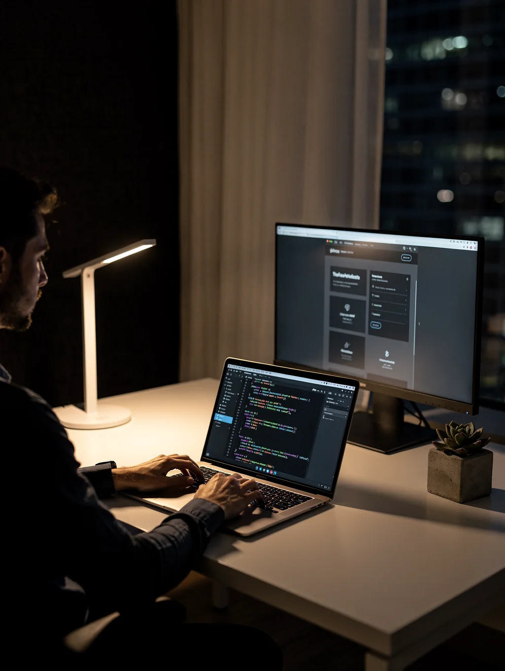 Développeur travaillant sur une interface web moderne et épurée